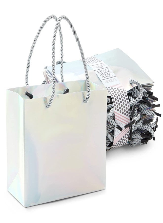 Sparkle and Bash Mini Reusable Gift Bags - Metallic Silver Paper, 6 x 5 x 2.5 In, Pack of 24 with Rope Handles - Goodie & Favor Bags for Small Presents - Image 1